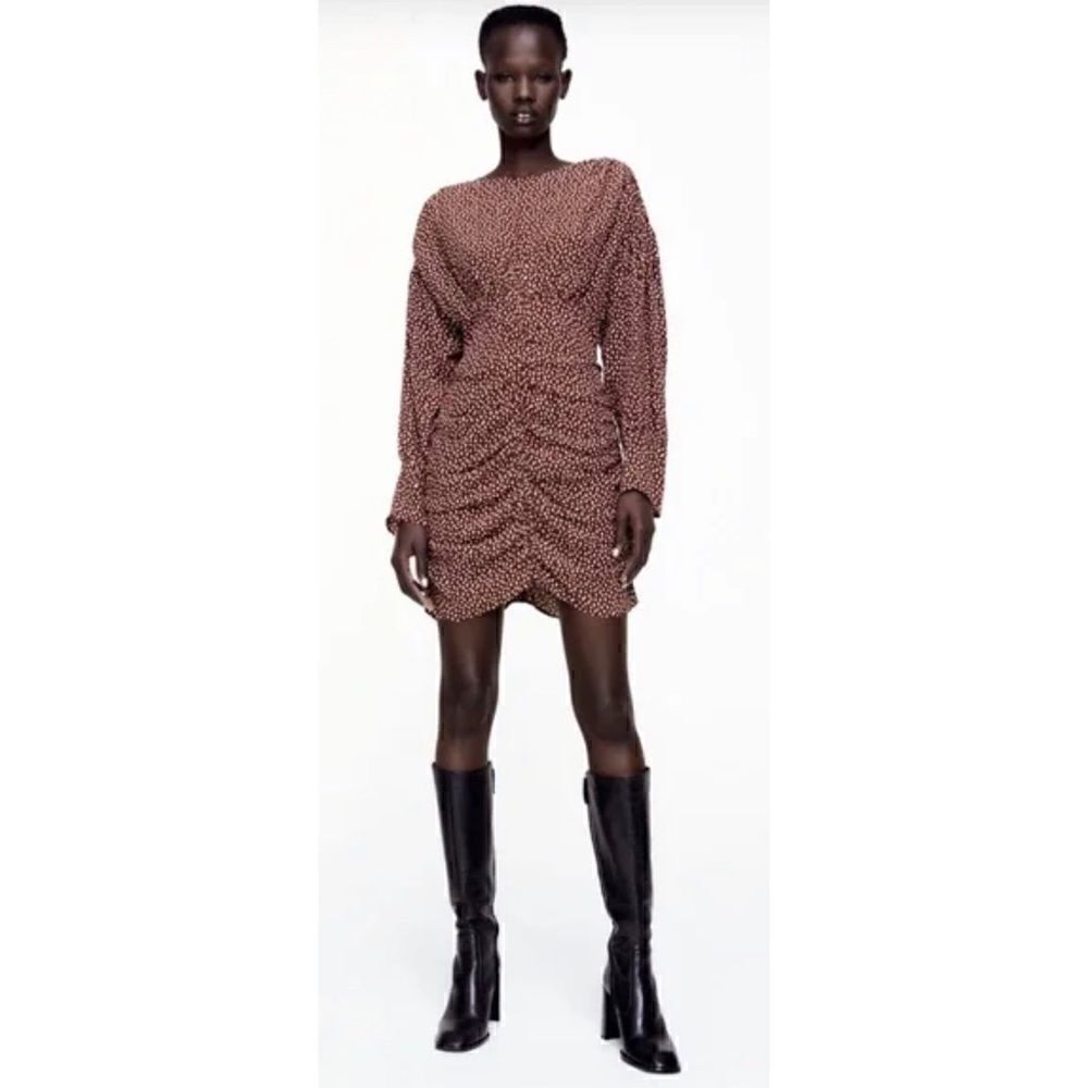 NWT  Zara Draped Printed Mini Dress, Size XS - Picture 3 of 11